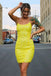 Shiny Yellow Spaghetti Straps Bodycon Short Prom Dress, HoCo Dress chh0141