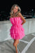 Hot Pink Strapless Tiered Homecoming Dress With Layers, Party Gown chh0083