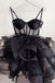 Shiny Black Spaghetti Straps Tulle Homecoming Dress with Layers, Mini Prom Gown CHH0124