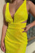 Yellow V Neck Cut Out Bodycon Homecoming Dress, Short Mini Dresses, Hoco Dress chh0140