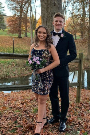 Glitter Tight Black Sequins Short Homecoming Dress, Graduation Dresses, Sweet Dress chh0055