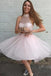 Two Pieces Halter Pink Tulle Short Prom Gowns Homecoming Dresses,Short Formal Gowns chh0087