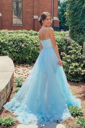 Gorgeous Blue Tulle Spaghetti Straps Long Prom Dress,Formal Dress CHP0183