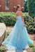 Gorgeous Blue Tulle Spaghetti Straps Long Prom Dress,Formal Dress CHP0183