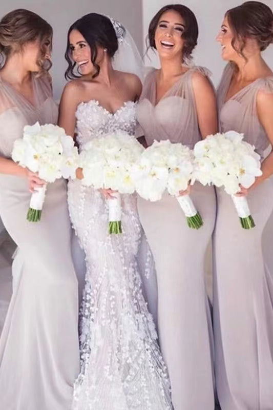 Mermaid Sweetheart Sweep Train Light Grey Bridesmaid Dress,Long Prom D cherishgirls Mermaid Sweetheart Sweep Train Light Grey Bridesmaid Dress,Long Prom D cherishgirls