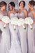 Mermaid V-Neck Sweep Train Light Grey Bridesmaid Dress,Long Prom Dress chb0029