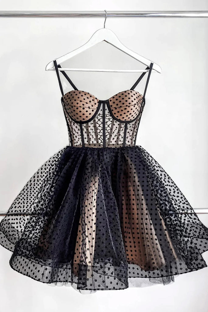 Sweetheart Spaghetti Straps Tulle Homecoming Dresses, See-Through Short Party Gowns chh0101