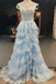 Light Sky Blue Sweetheart Tiered Long Prom Gown With Slit, Evening Dress CHP0222