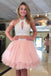 White And Pink Short Halter Two Piece Homecoming Dresses chh0085