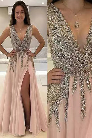 Princess V Neck Beading Tulle Prom Dress,Formal Dress,,Formal Evening Gown CHP0161