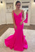 Hot Pink Satin V-Neck Backless Mermaid Prom Dress,Formal Evening Gown CHP0159