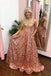 Glitter A-Line V-Neck Pink Sequins Strapless Long Prom Dresses, Formal Gown CHP0154