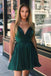Dark Green Spaghetti Straps V Neck Short Homecoming Dresses,Party Gowns chh0099