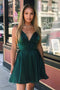 Dark Green Spaghetti Straps V Neck Short Homecoming Dresses,Party Gowns chh0099