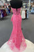 Hot Pink Mermaid Lace Prom Dresses With Appliques, Formal Evening Dresses CHP0218