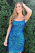 Glitter Blue Sequins Short Homecoming Dress,Mini Dress chh0061