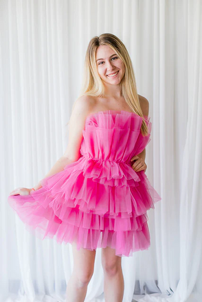 Hot Pink Strapless Tiered Homecoming Dress With Layers, Party Gown chh0117