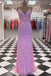 Sparkly Pink Mermaid Sequins Spaghetti Straps Prom Dresses, Long Formal Gown CHP0135