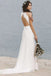 Simple A Line White Lace Wedding Dress With Sweep Train,Backles Long Beach Wedding Dress CHW0131