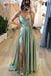 Simply Mint Green Long Prom Dress With Slit, Spaghetti Straps Slit Evening Gown CHP0152