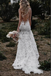 Tulle Lace Mermaid Backless Deep V Neck Wedding Dresses, Ivory Bridal Gown CHW0133