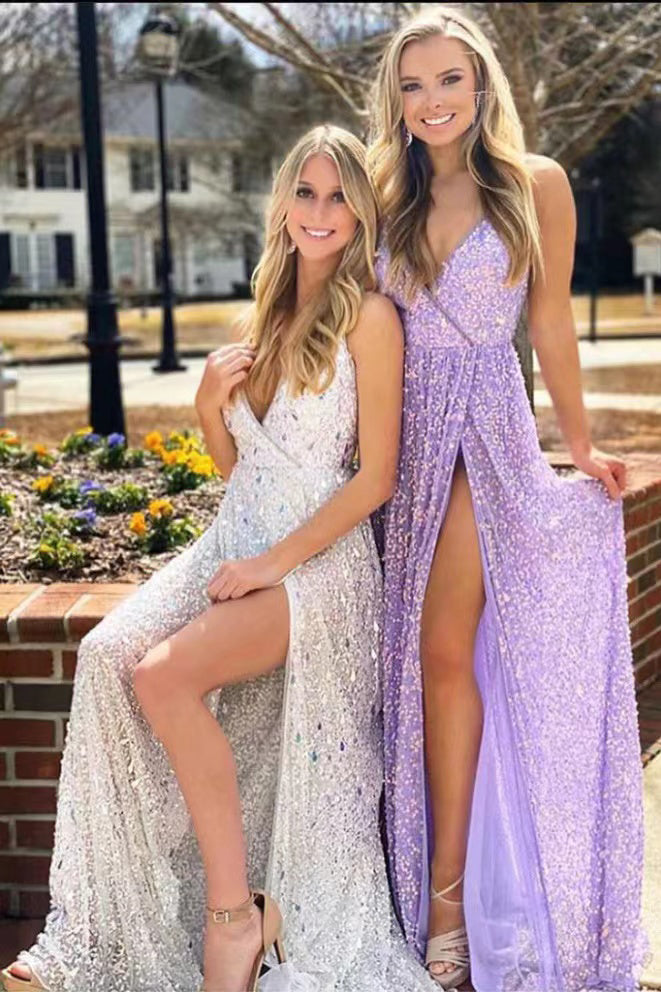 lavender and silver prom dresses Lavender Sparkly Spaghetti Strap Prom Dresses Off the Shoulder Beaded String Evening Dress 25080 Lavender / 18W