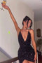 Black Sequins Bodycon Homecoming Dresses Spaghetti Straps Short Mini Cocktail Dresses chh0146