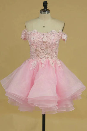 A Line Off The Shoulder Homecoming Dresses With Applique, Party Gown, Graduation Dress chh0105