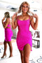 Hot Pink Spaghetti Straps Mini Prom Dress Homecoming Dress With Beading, Party Gown, Graduation Dress chh0107