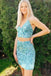 Glitter Two Piece Blue Sequins Tight Short Homecoming Dress, Graduation Dresses, Sweet Dress chh0067