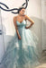 Princess Tiffany Blue Tulle Spaghetti Straps V Neck Prom Dresses, Long Party Gown CHP0179
