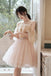 Off-the-Shoulder Pink Tulle Short Homecoming Dress With Applique chh0095