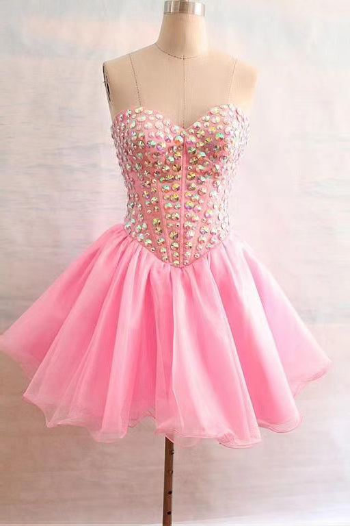 Charming Beautiful Organza Sweetheart Yellow Homecoming Dresses With Beading chh0084