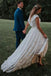 Cap Sleeves Lace V Back Beach Wedding Dresses, Elegant Bride Gowns CHW0137