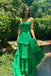 New Green Spaghetti Straps Long Prom Dress With Layers, Formal Gown CHP0230