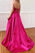 Hot Pink Satin Strapless Prom Dresses, Long Formal Evening Dresses CHP0171