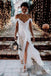 A Line Off-the-Shoulder Ivory Lace Bridal Dress With Slit, Wedding Dress CHW0163