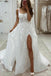 A Line White Lace Wedding Dresses,Square Neck Bridal Gown With Appliques CHW0043