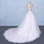 Puffy Long Sleeves Tulle White Wedding Dress, Shiny Long Bridal Dresses UQ2345