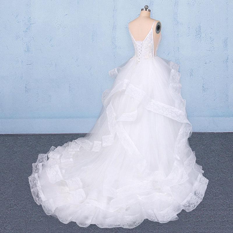 Spaghetti Straps Floor Length Tulle Wedding Dress with Ruffles, Long Bridal Dress UQ2347