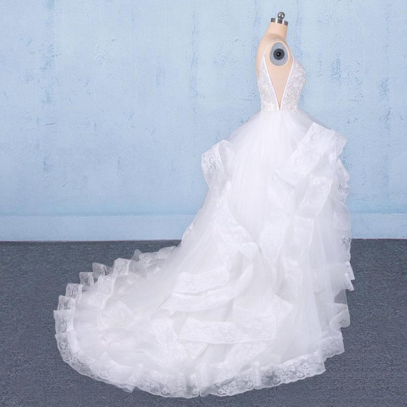 Spaghetti Straps Floor Length Tulle Wedding Dress with Ruffles, Long Bridal Dress UQ2347