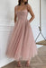 Shiny Pink Sequins Spaghetti Straps Tea Length Prom Dress, Formal Gown CHP0211