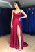 Burgundy Spaghetti Strap Sleeveless Split Prom Dress, Simple Long Evening Dresses N1707