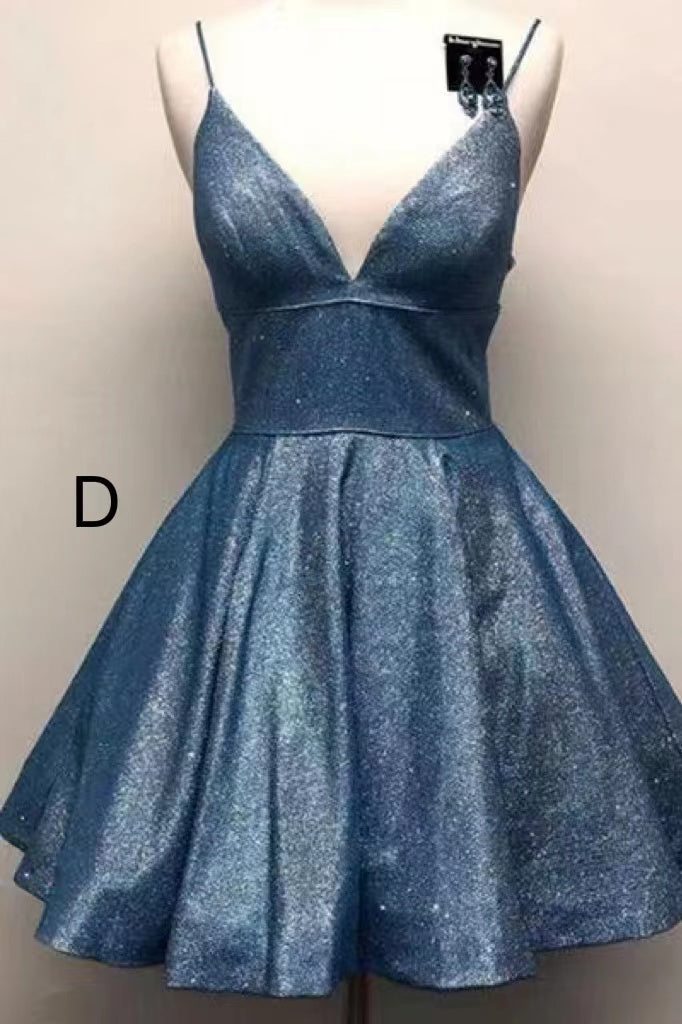 Green Spaghetti Straps V Neck Short Formal Homecoming Dresses, Mini Prom Gown CHH0096