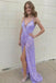 Sparkly V Neck Sequins Prom Dress With Split, Shiny Lavender Long Evening Gown CHP0089