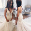 Ivory Mermaid Backless V Neck Lace Wedding Dress, Bridal Gown CHW0142