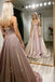 Sparkly A-line V Neck Pink Long Prom Dresses, Shiny Long Formal Evening Dresses CHP0114