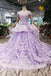 Lilac Ball Gown Short Sleeve Prom Dresses with Long Train, Gorgeous Quinceanera Dress N1717