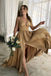 Sexy Plunging Neck Satin Chiffon Long Evening Bridesmaid Dress with Split chb0005