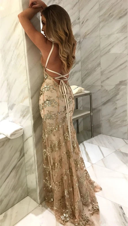 Shiny Fashion Mermaid V Neck Gray Tulle Prom Dresses Party Gowns Evening Dress CHP0061